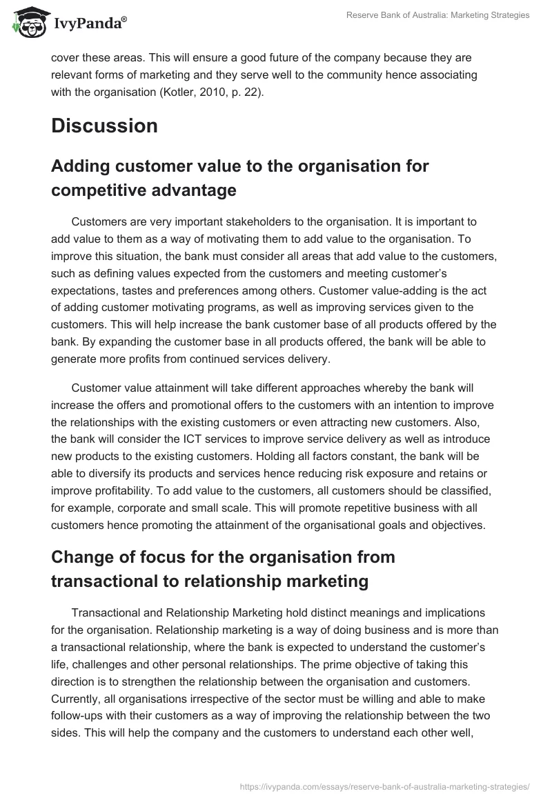 Reserve Bank of Australia: Marketing Strategies. Page 2