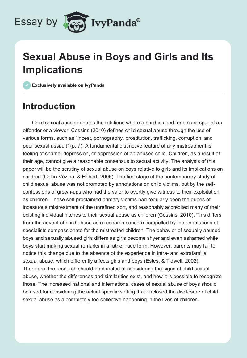 Sexual Abuse in Boys and Girls and Its Implications. Page 1