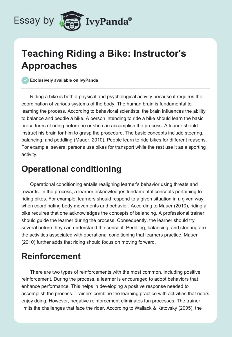Teaching Riding a Bike: Instructor's Approaches. Page 1