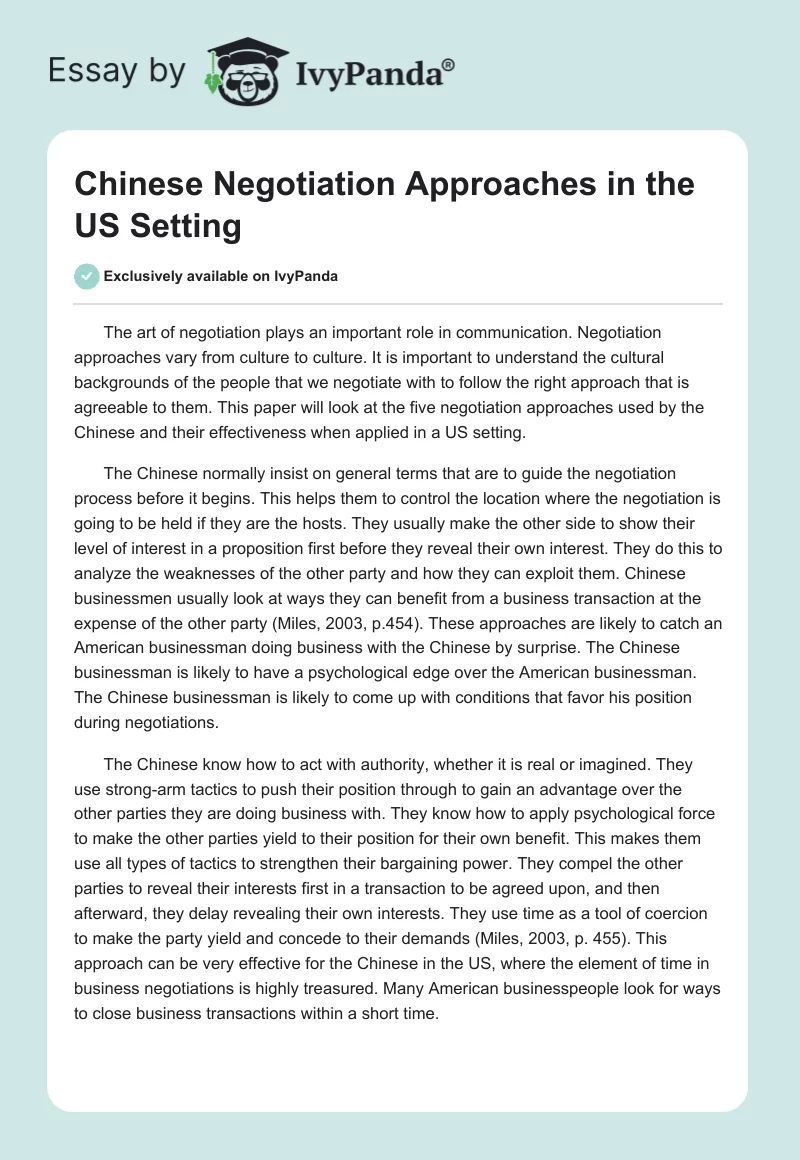 Chinese Negotiation Approaches in the US Setting. Page 1