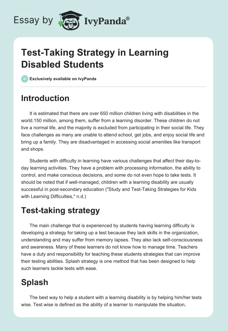 Test-Taking Strategy in Learning Disabled Students. Page 1