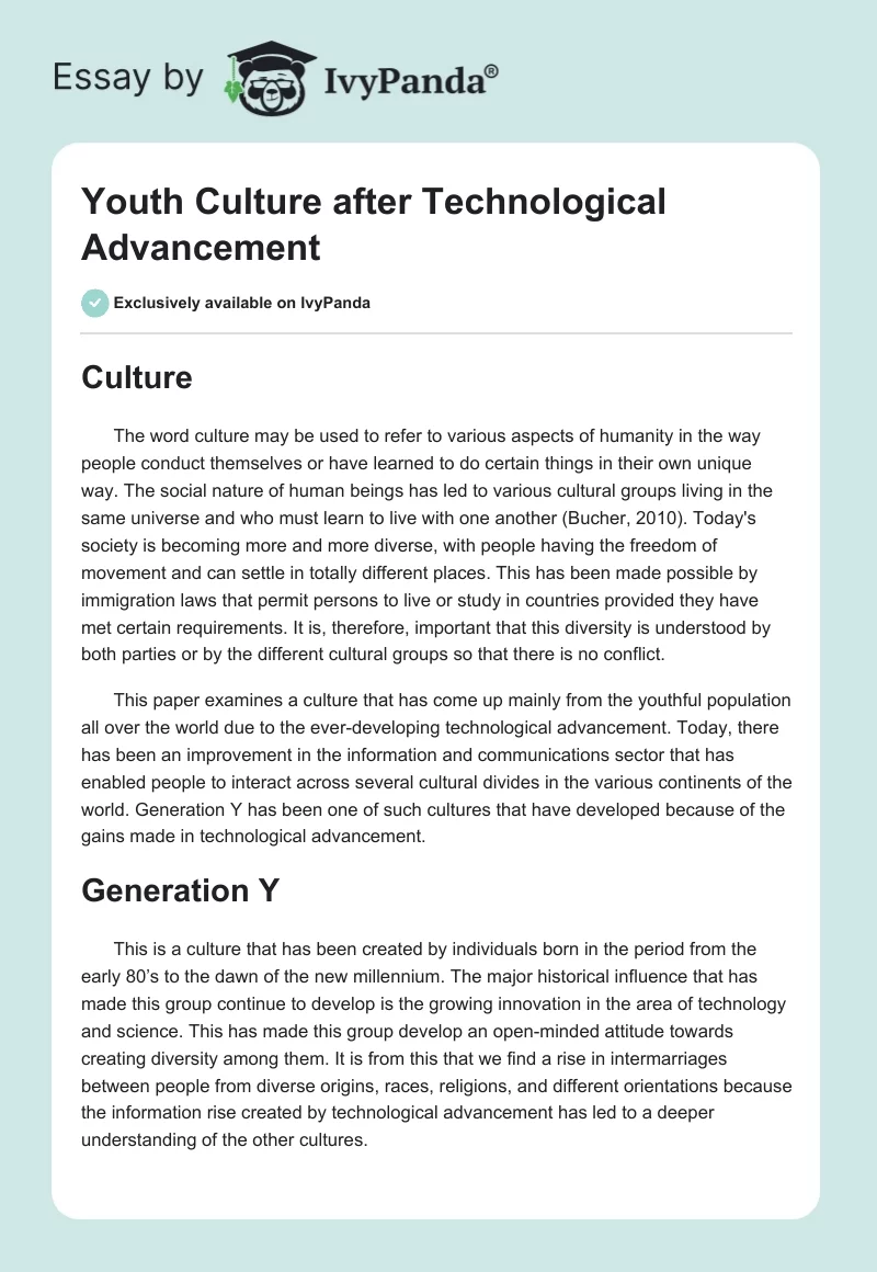 Youth Culture After Technological Advancement. Page 1