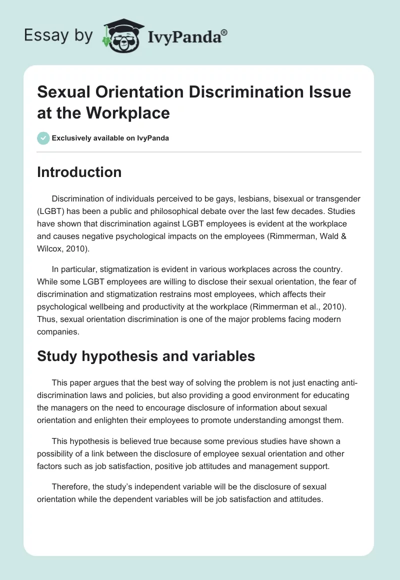 Sexual Orientation Discrimination Issue at the Workplace. Page 1