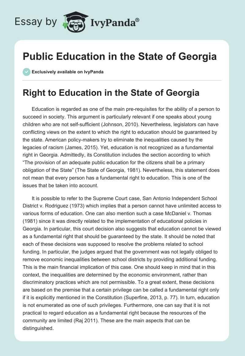 Public Education in the State of Georgia. Page 1