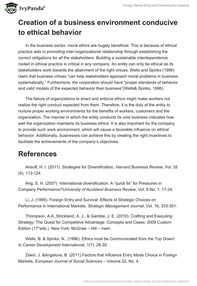 Foreign Market Entry and Diversification Aspects. Page 4