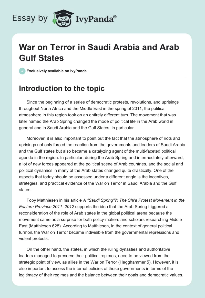 War on Terror in Saudi Arabia and Arab Gulf States. Page 1