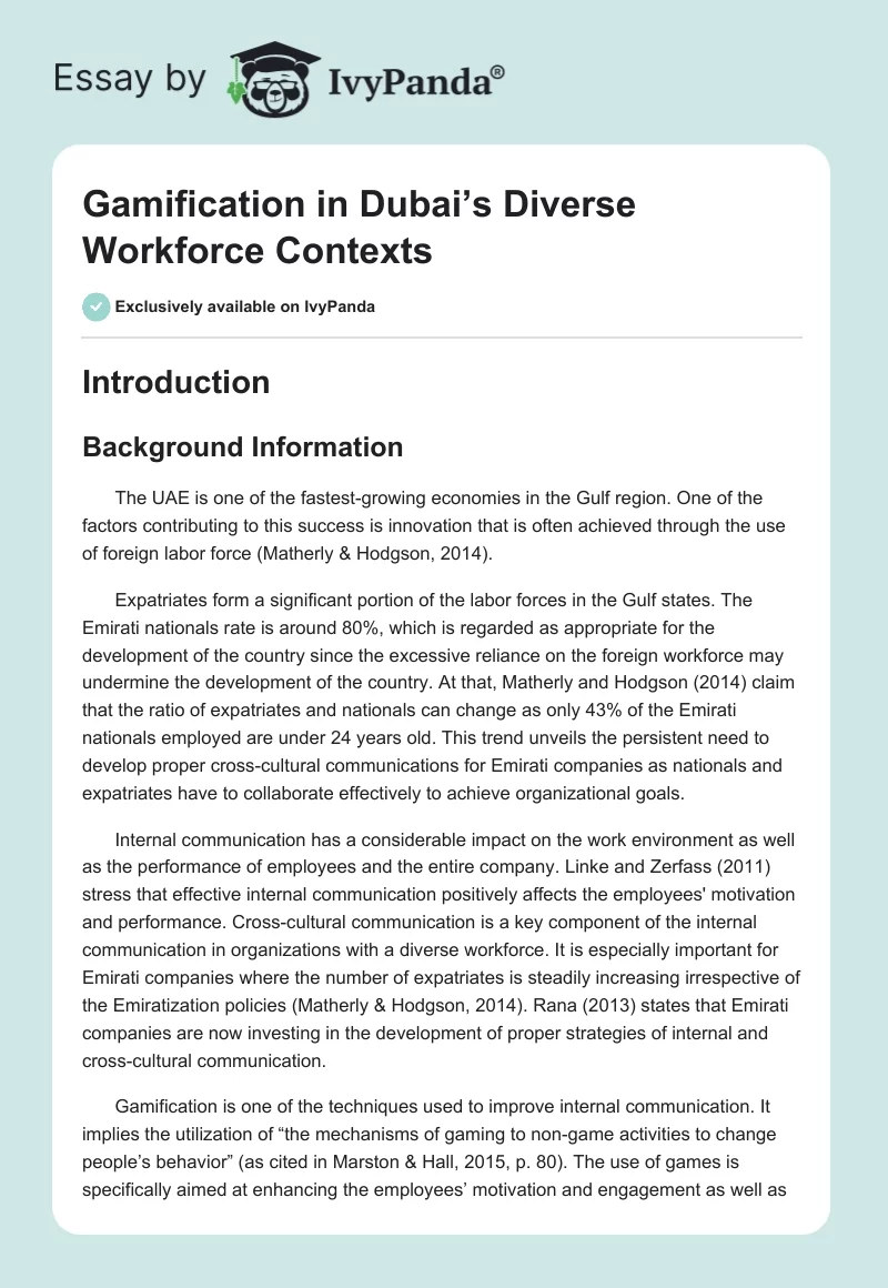 Gamification in Dubai’s Diverse Workforce Contexts. Page 1