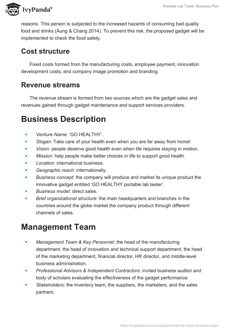 Portable Lab Tester: Business Plan. Page 3