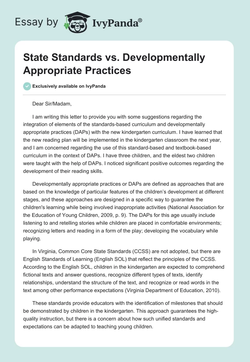 State Standards vs. Developmentally Appropriate Practices. Page 1