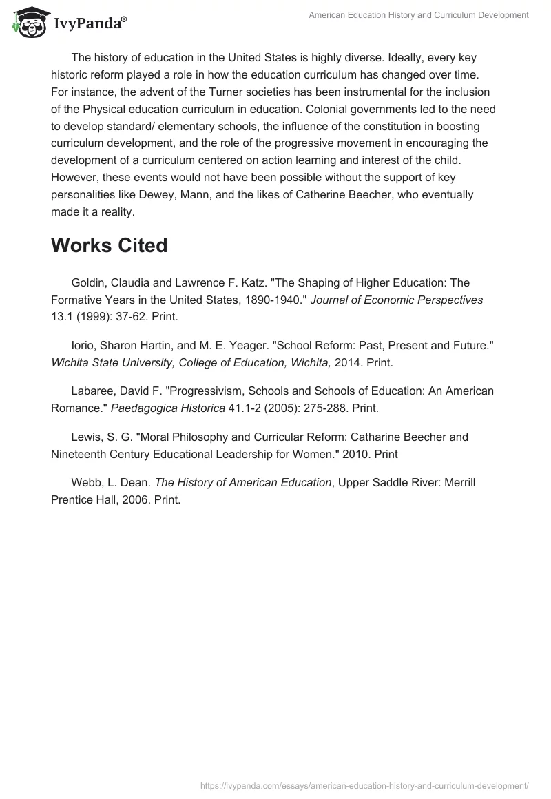 American Education History and Curriculum Development. Page 3