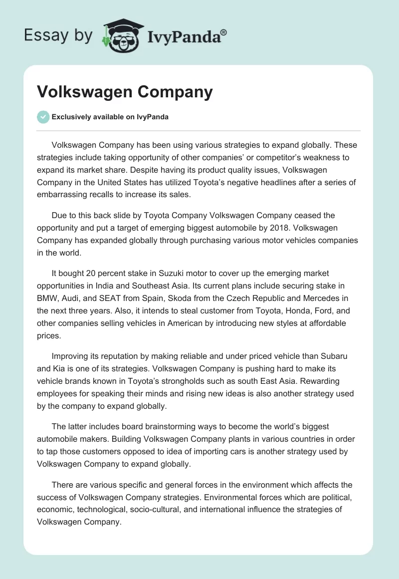 Volkswagen Company. Page 1