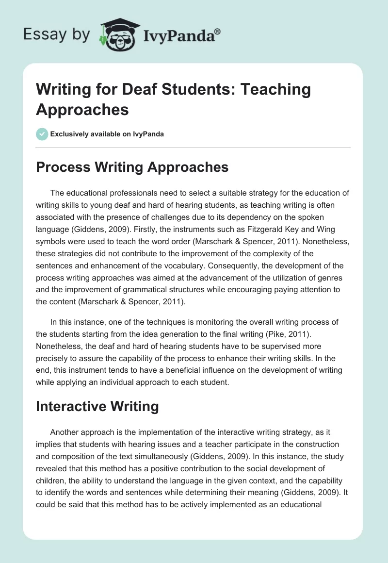 Writing for Deaf Students: Teaching Approaches. Page 1
