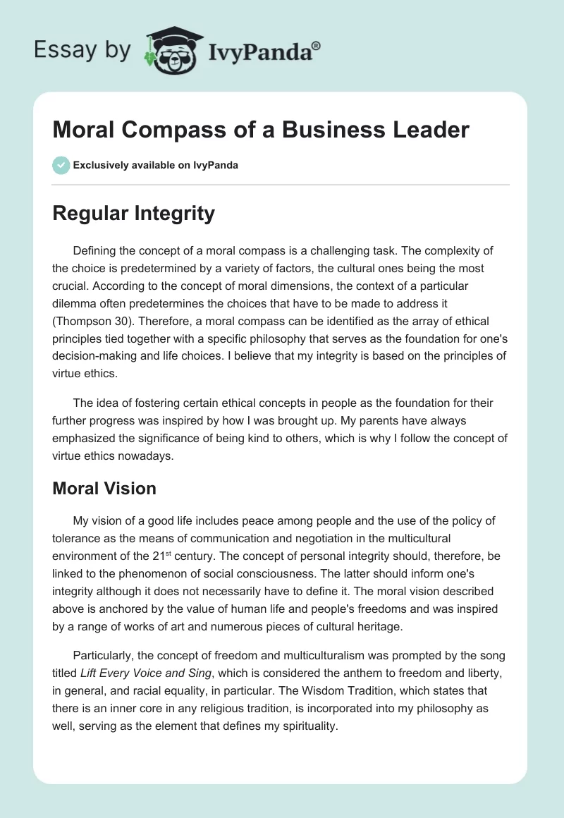Moral Compass of a Business Leader. Page 1