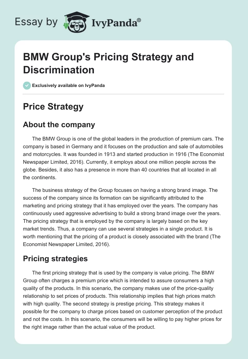 BMW Group's Pricing Strategy and Discrimination. Page 1