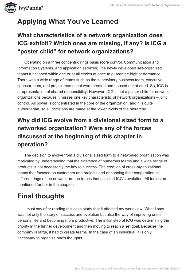 International Consulting Group's Network Organization. Page 2