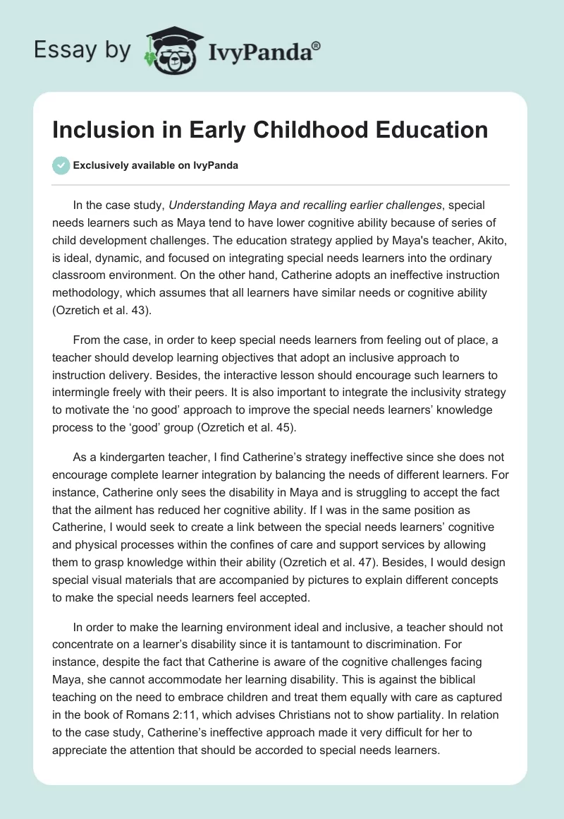 Inclusion in Early Childhood Education. Page 1
