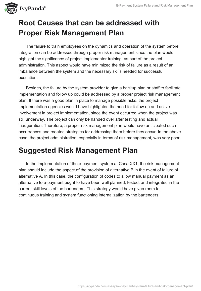 E-Payment System Failure and Risk Management Plan. Page 2