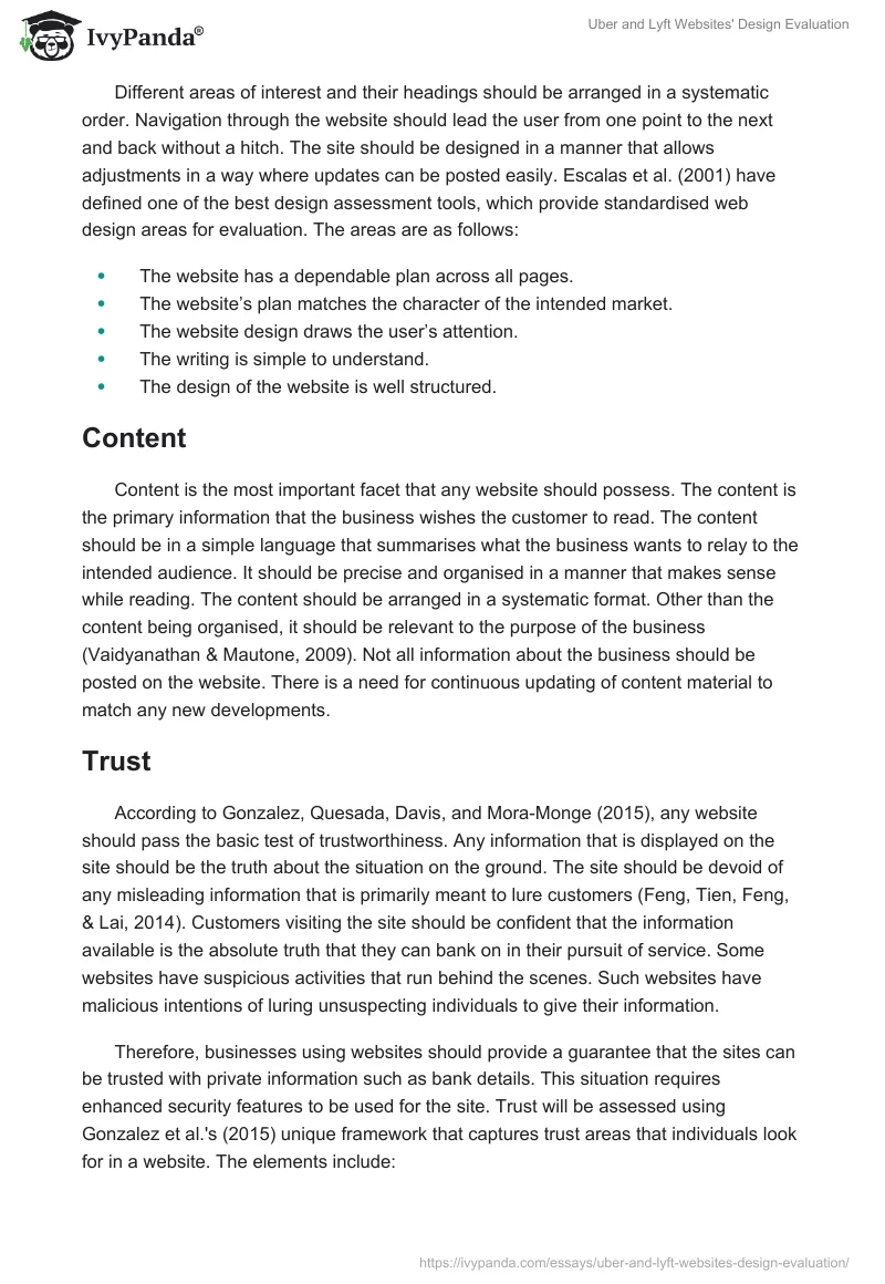 Uber and Lyft Websites' Design Evaluation. Page 3
