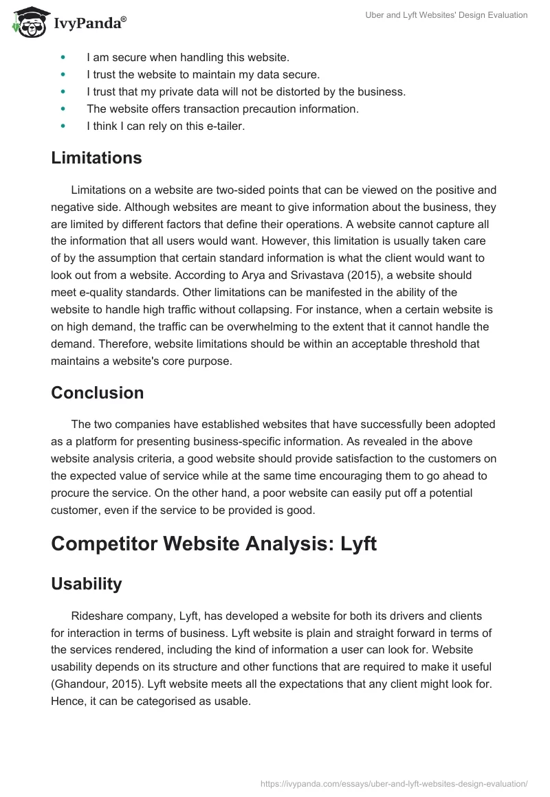 Uber and Lyft Websites' Design Evaluation. Page 4
