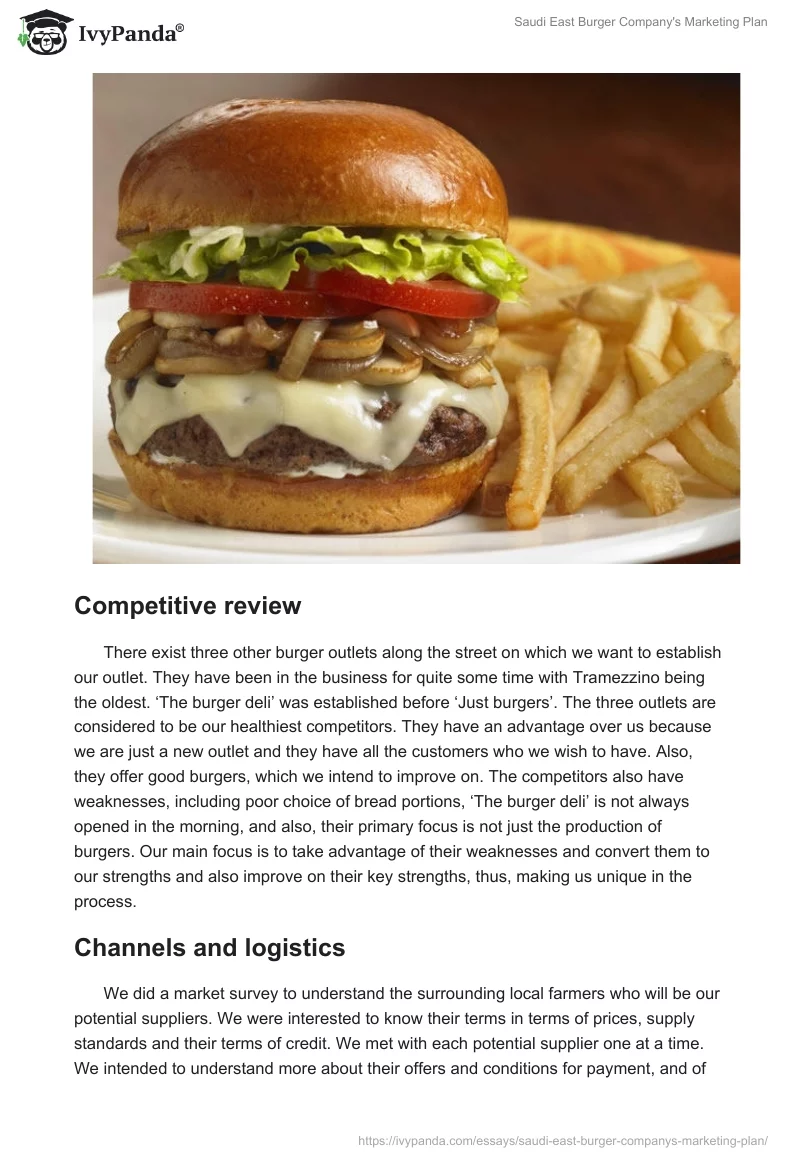 Saudi East Burger Company's Marketing Plan. Page 3