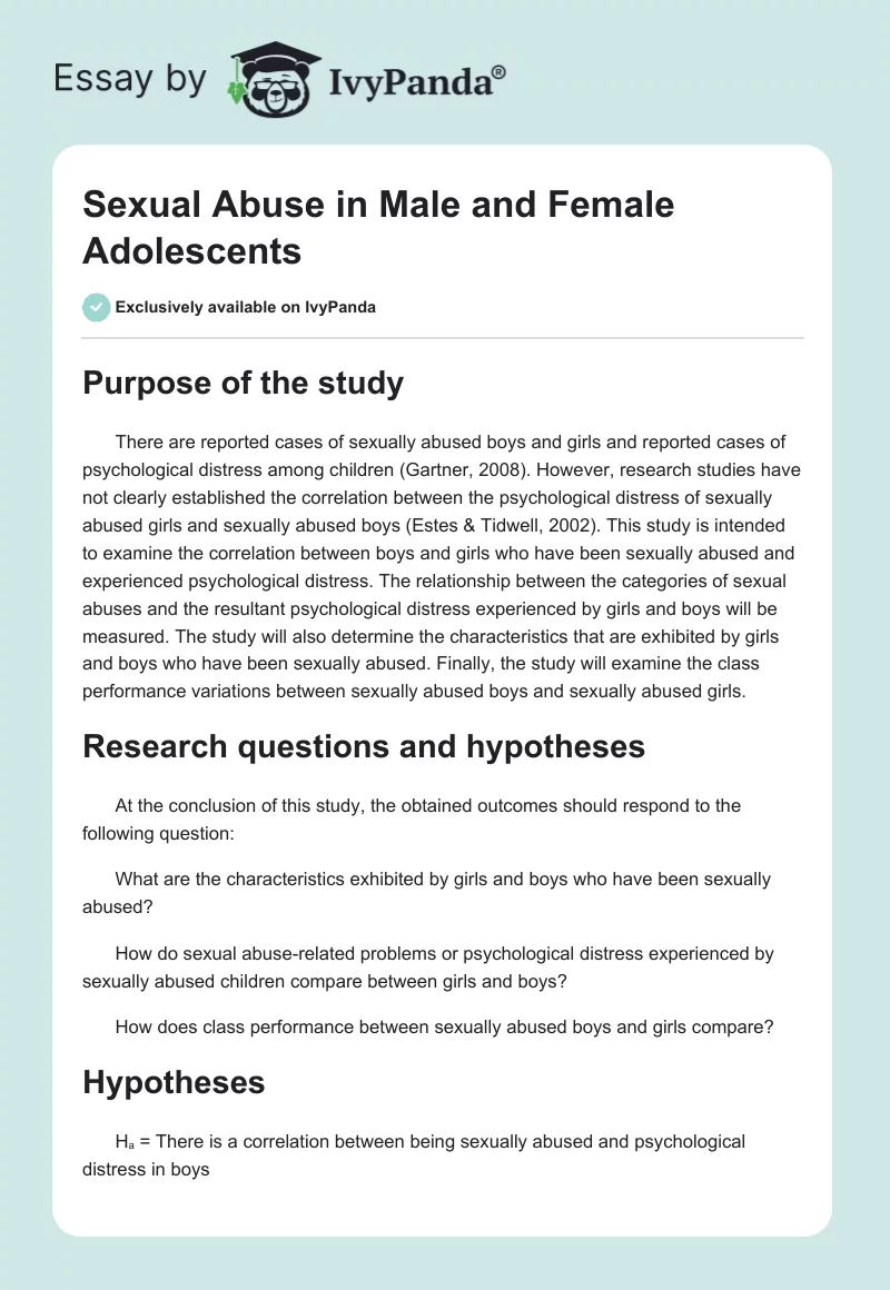 Sexual Abuse in Male and Female Adolescents. Page 1