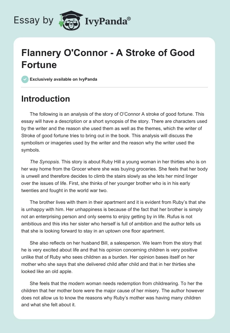 Flannery O'Connor - A Stroke of Good Fortune. Page 1