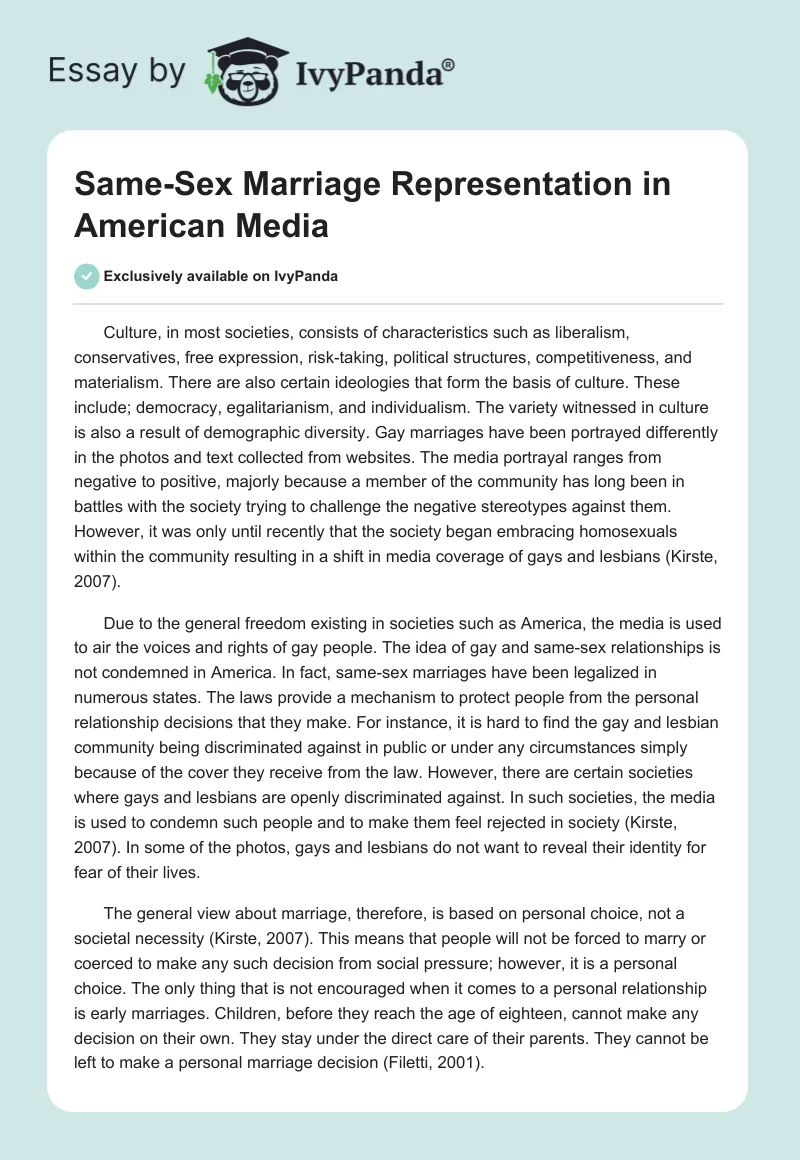 Same-Sex Marriage Representation in American Media. Page 1