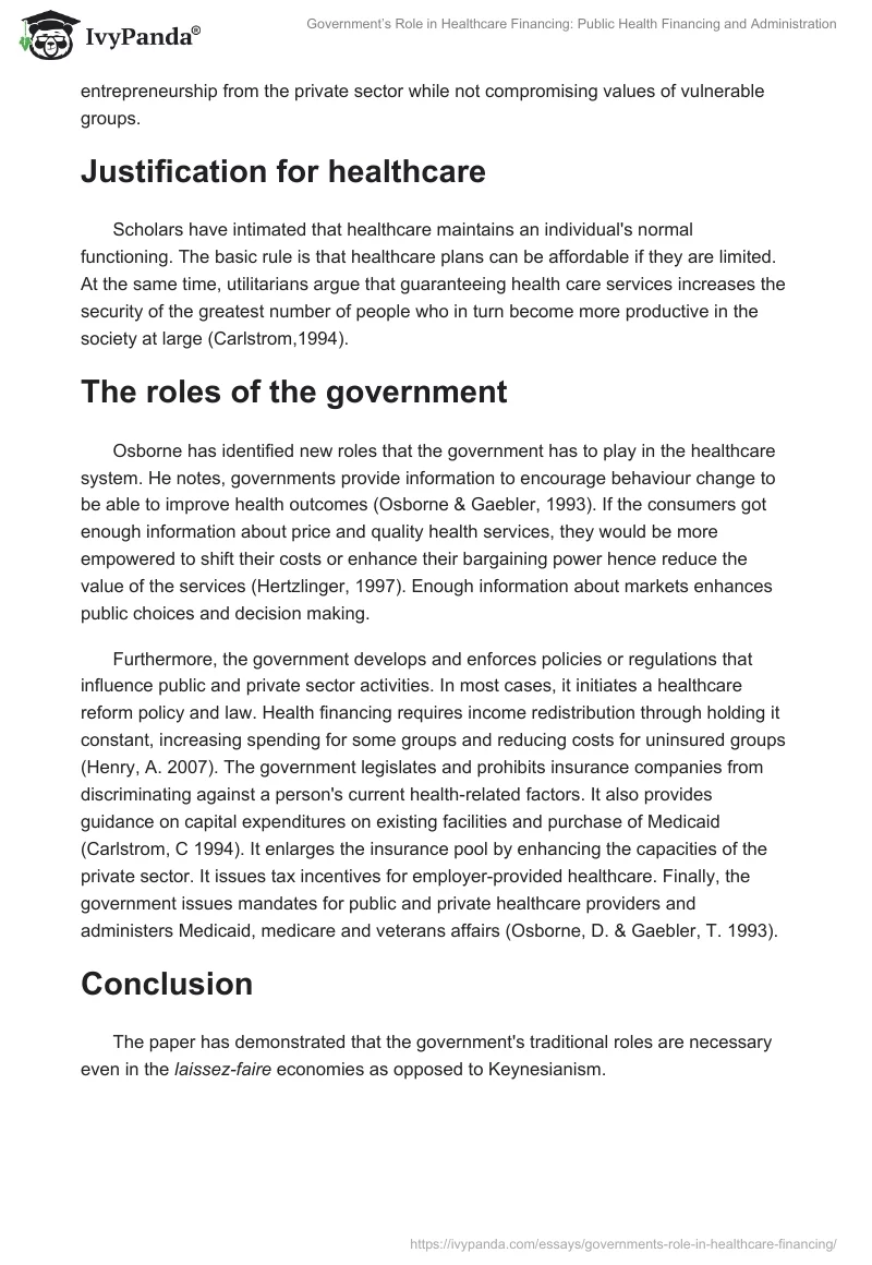 Government’s Role in Healthcare Financing: Public Health Financing and Administration. Page 2