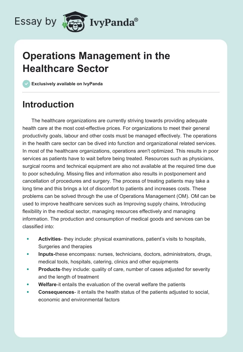 Operations Management in the Healthcare Sector. Page 1