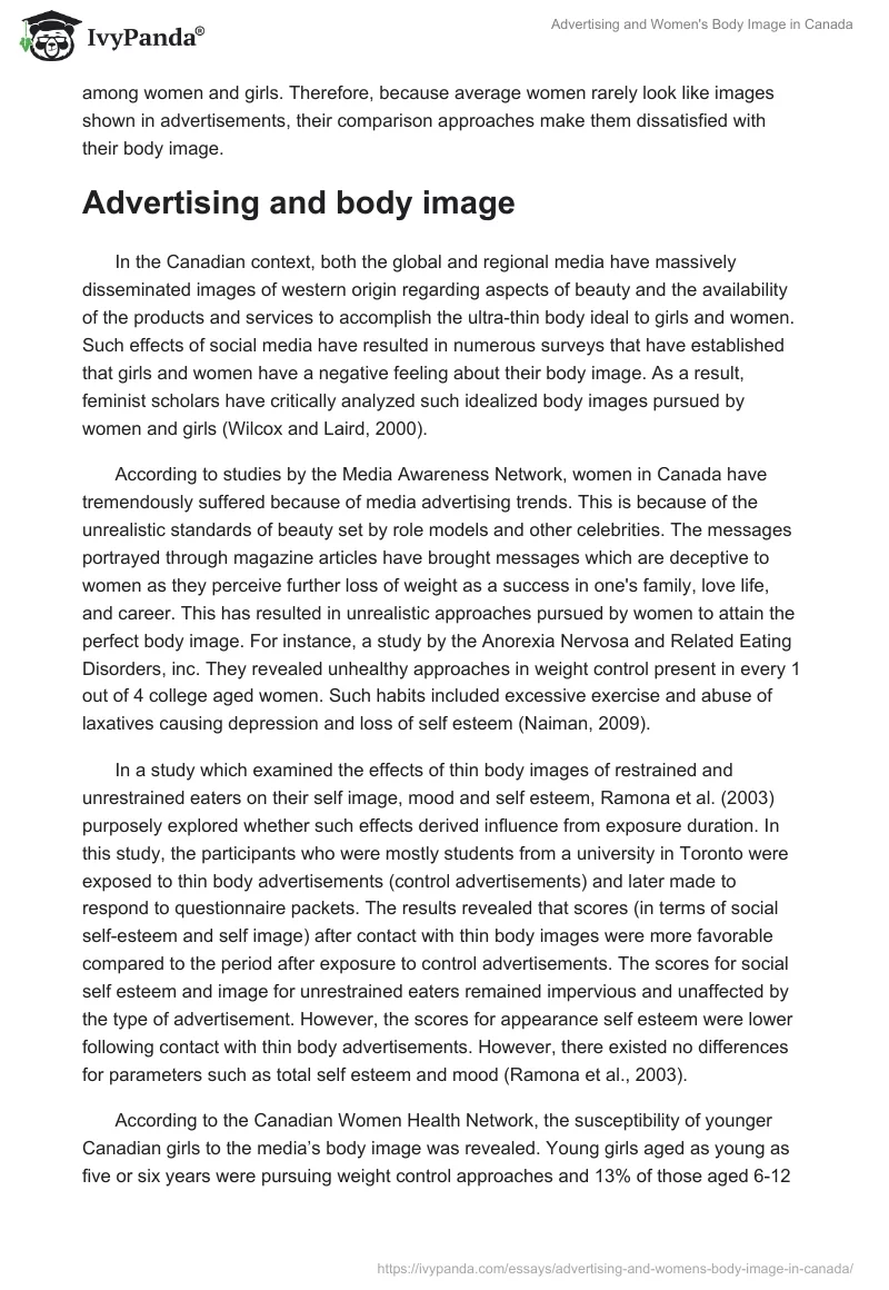 Advertising and Women's Body Image in Canada. Page 2