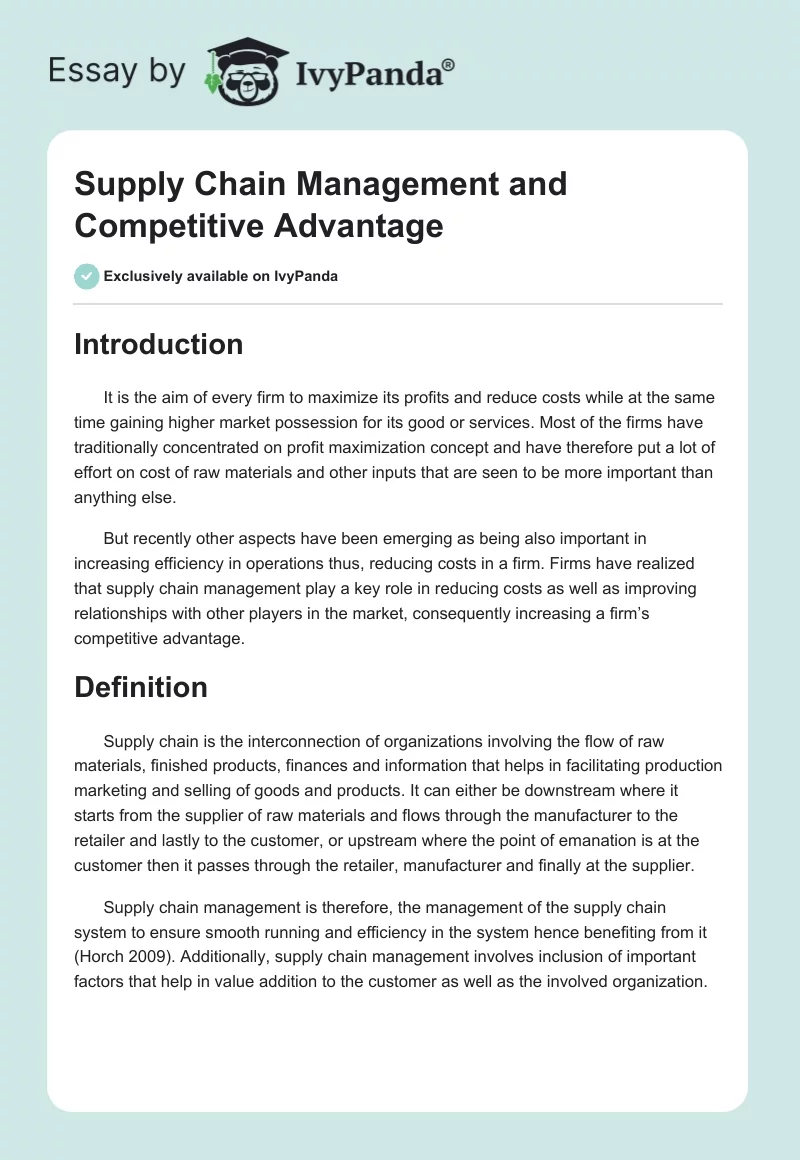 Supply Chain Management and Competitive Advantage. Page 1