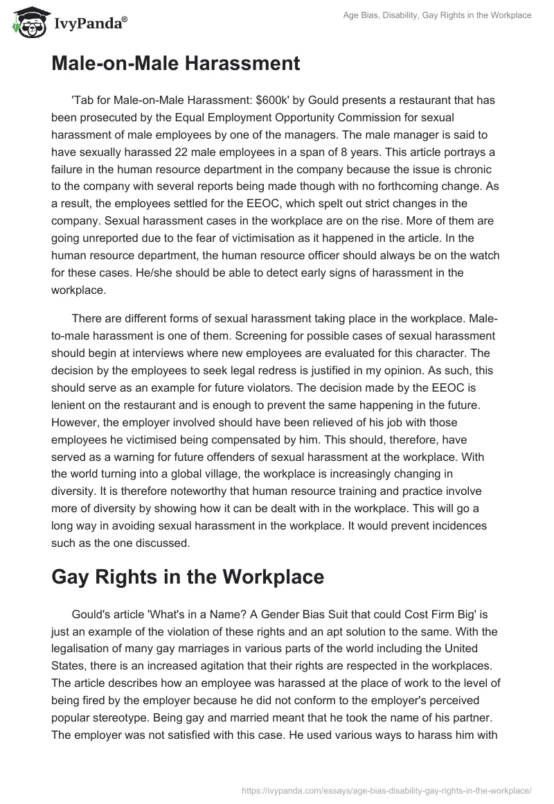 Age Bias, Disability, Gay Rights in the Workplace. Page 2