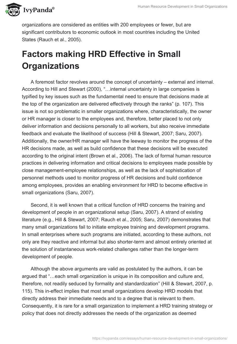 Human Resource Development in Small Organizations. Page 2
