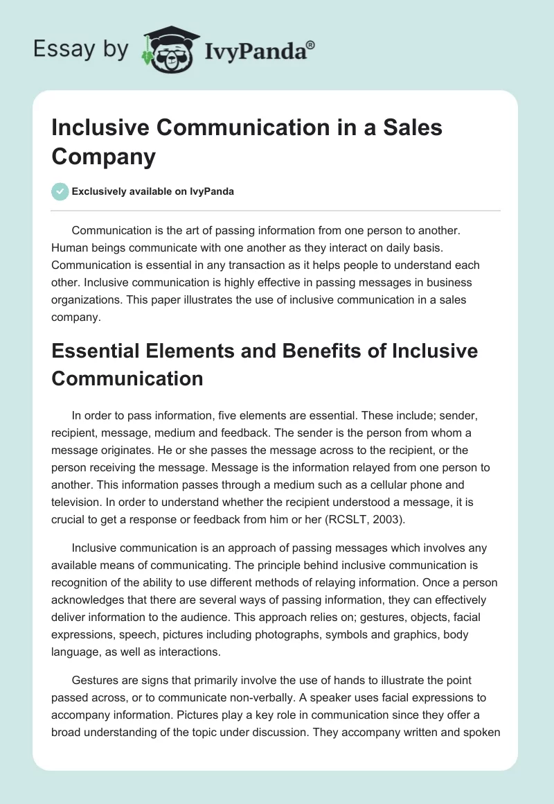 Inclusive Communication in a Sales Company. Page 1