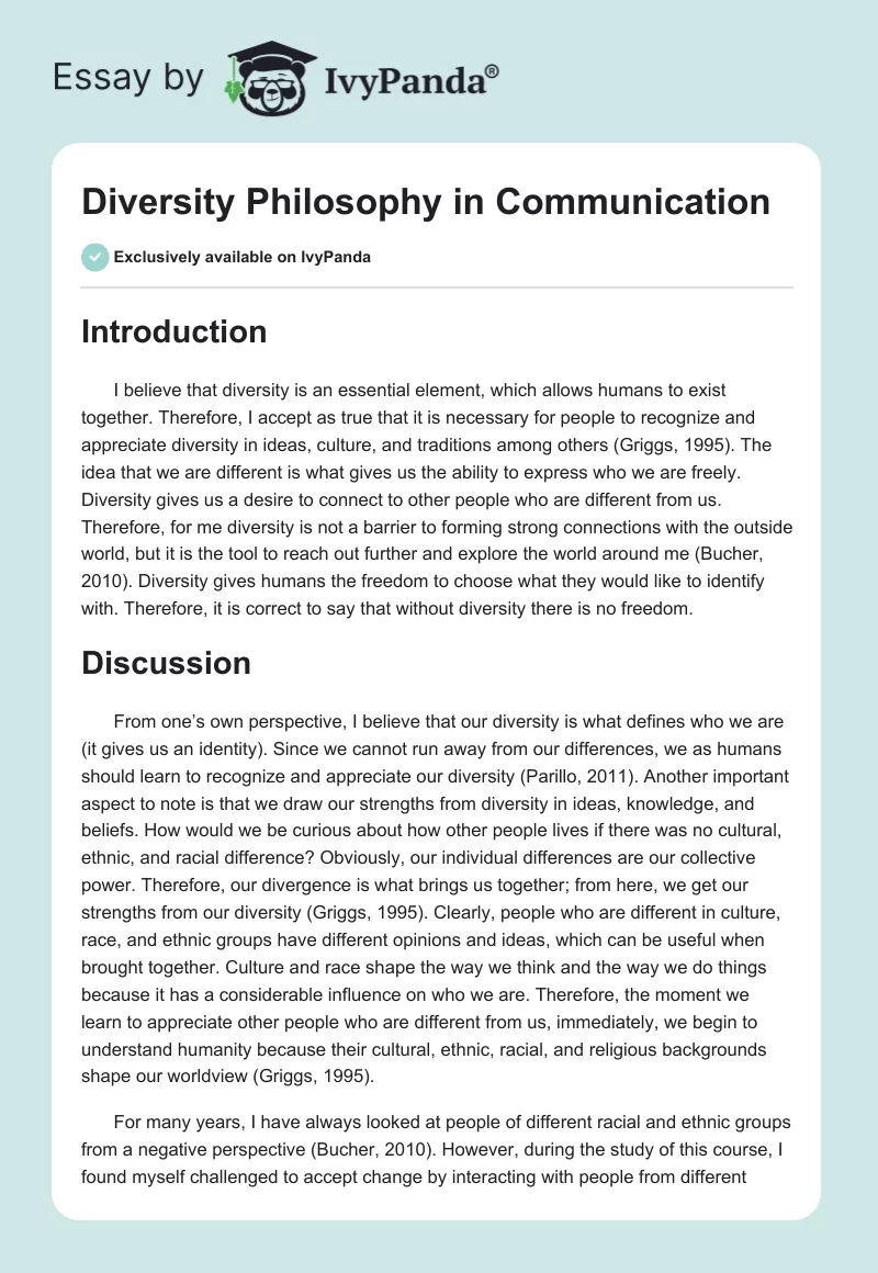 Diversity Philosophy in Communication. Page 1