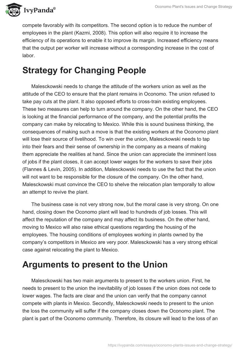 Oconomo Plant's Issues and Change Strategy. Page 2