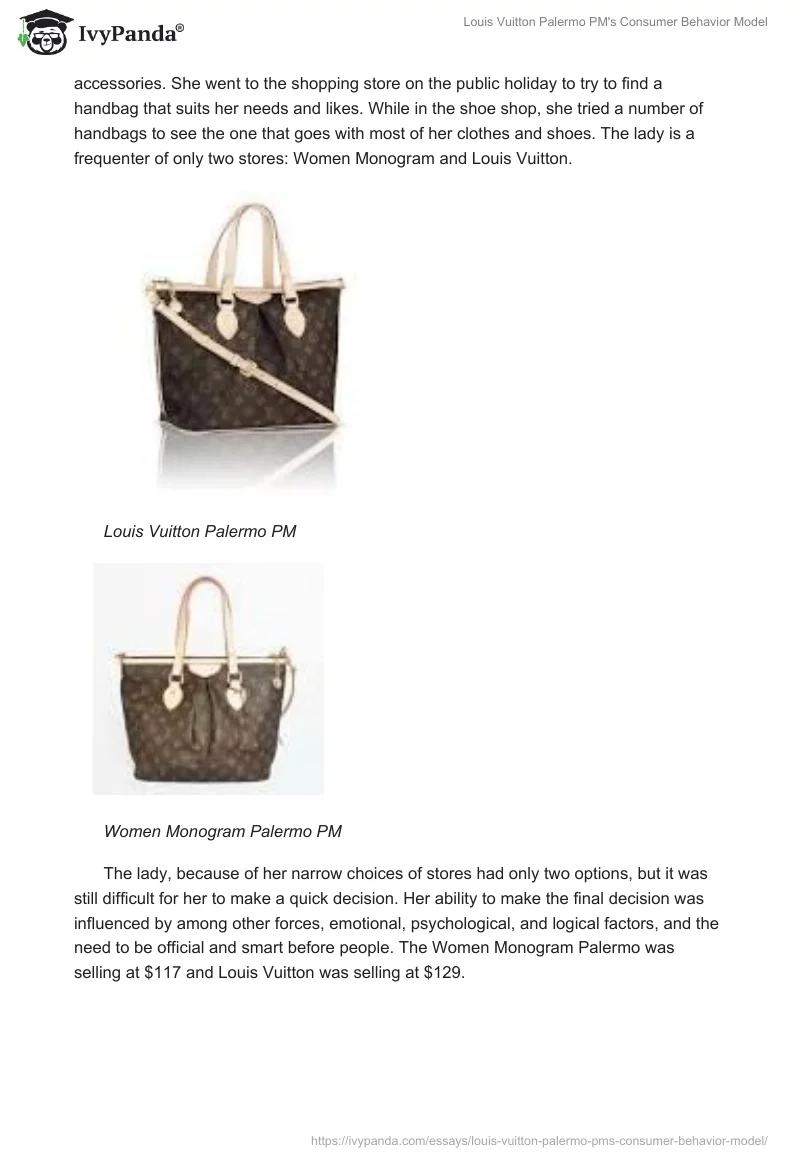 Louis Vuitton Palermo PM's Consumer Behavior Model. Page 2