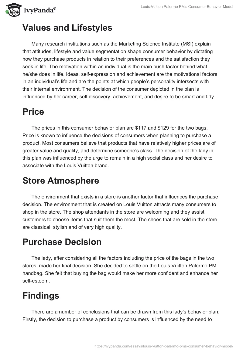 Louis Vuitton Palermo PM's Consumer Behavior Model. Page 3