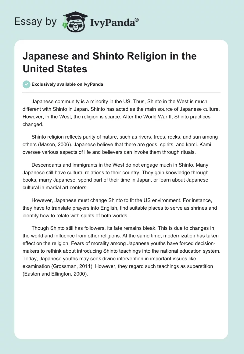 Japanese and Shinto Religion in the United States. Page 1
