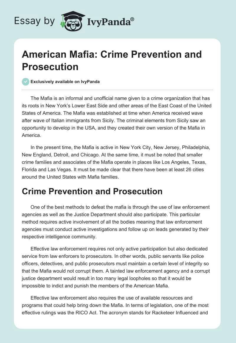 American Mafia: Crime Prevention and Prosecution. Page 1