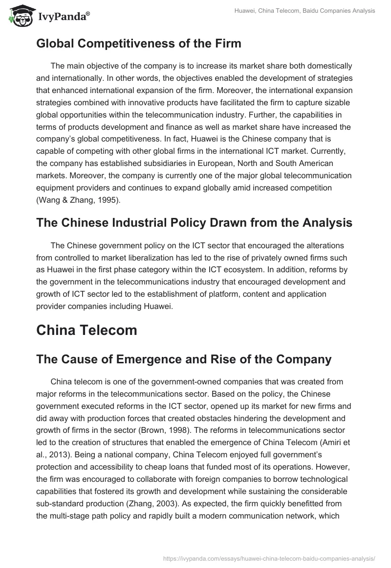 Huawei, China Telecom, Baidu Companies Analysis. Page 2