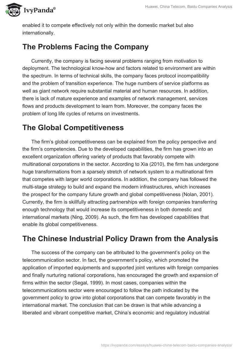 Huawei, China Telecom, Baidu Companies Analysis. Page 3