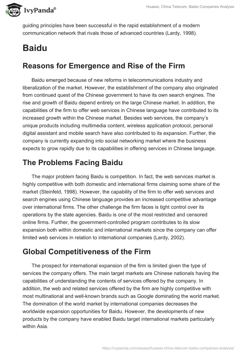 Huawei, China Telecom, Baidu Companies Analysis. Page 4