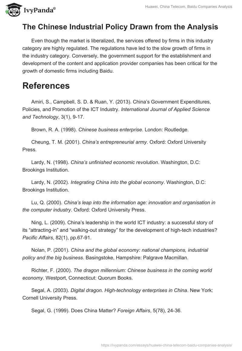 Huawei, China Telecom, Baidu Companies Analysis. Page 5