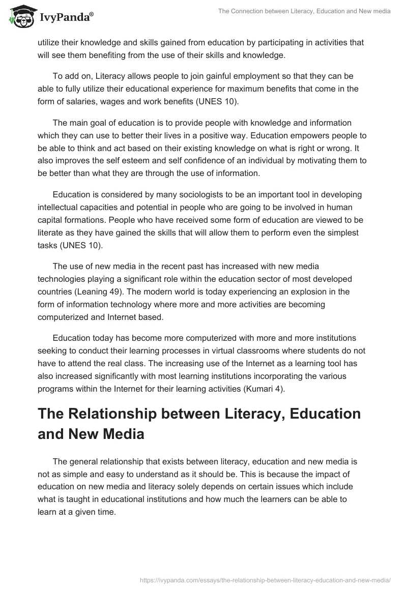The Connection between Literacy, Education and New media. Page 2
