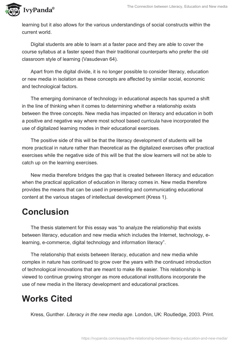 The Connection between Literacy, Education and New media. Page 4