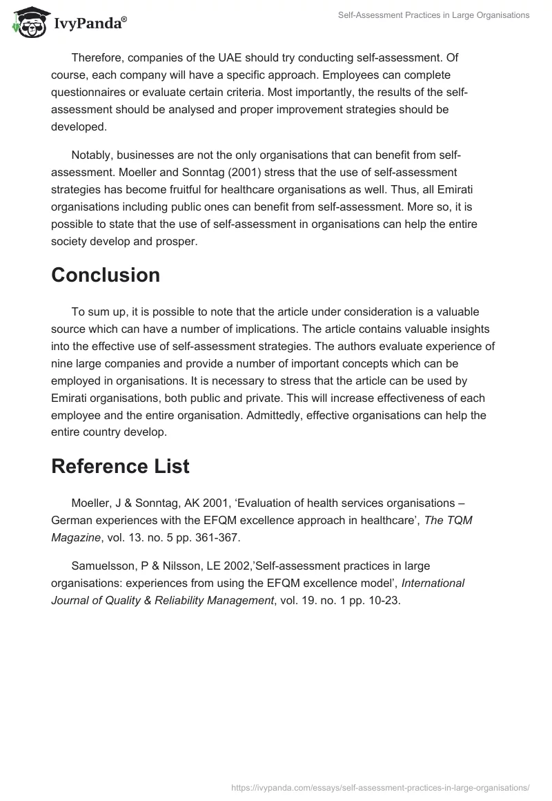 Self-Assessment Practices in Large Organisations. Page 3