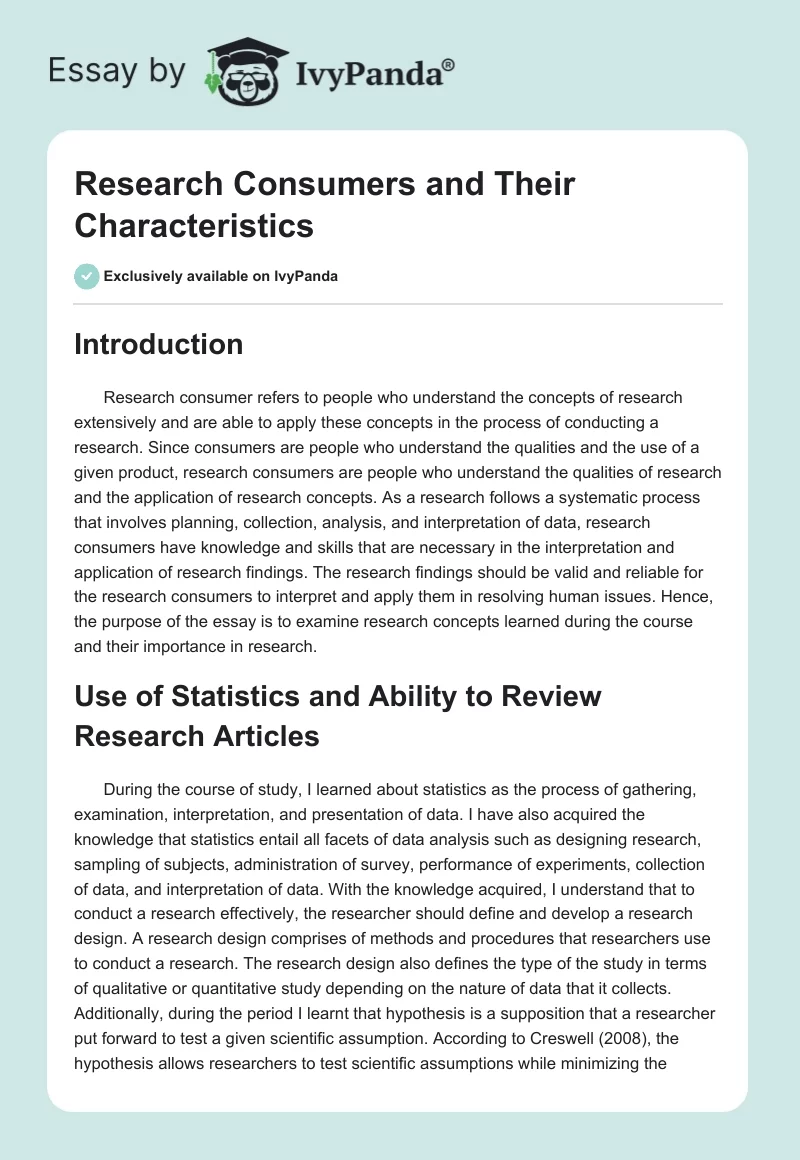 Research Consumers and Their Characteristics. Page 1