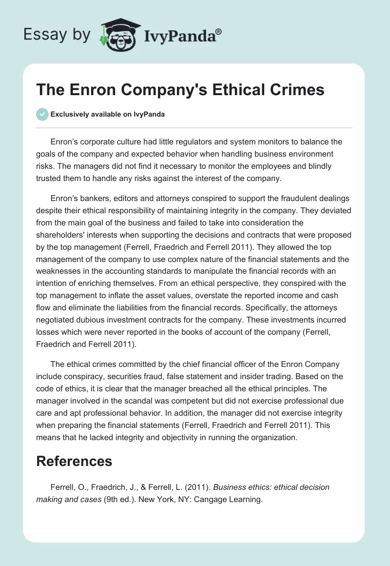 The Enron Company's Ethical Crimes. Page 1