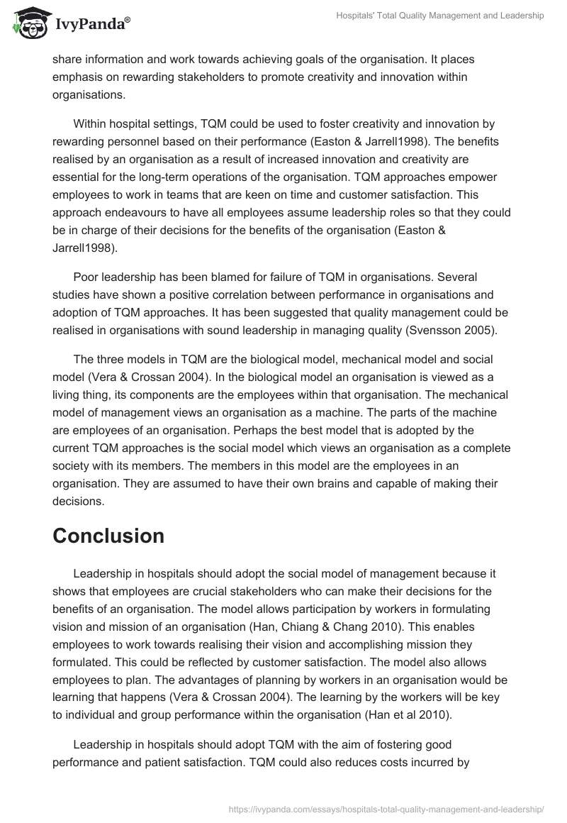 Hospitals' Total Quality Management and Leadership. Page 3